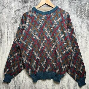 Vintage Santana Sweater Men's L Multi Color Geometric Pattern Grandpa Core